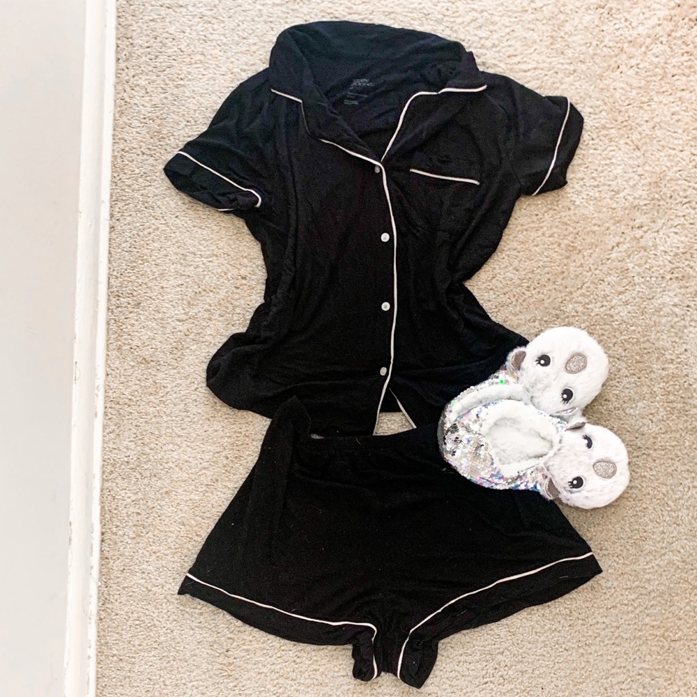 SOLD Target Black with White Trim Button Up Pajama Top